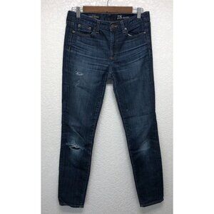 J Crew Mid Rise Toothpick Jeans Women 28 Reg Dark Wash Distressed Knees